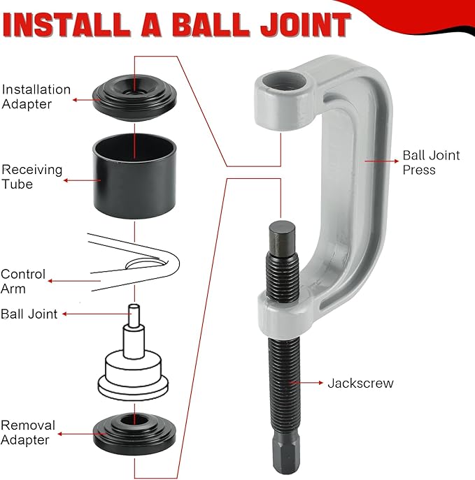 DASBET Ball Joint Removal Tool Kit | Ball Joint Press & U Joint Removal Kit Heavy Duty Ball Joint Press Fits Most 2WD and 4WD Cars Light Trucks 10PCS Ball Joint Service Tool Bushing Press Kit (Red)