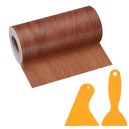 PATIKIL Wood Grain Repair Tape, 5" x 33' Self Adhesive Realistic Wood Tape with Scraper Durable Repair Patch for Furniture Floor Window Door Table DIY Home Decor, Brown Wood Grain