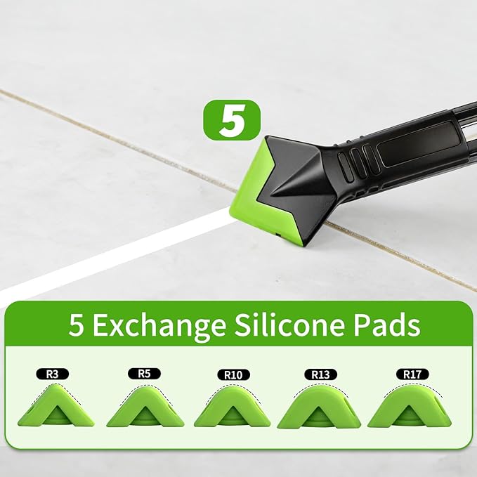 Caulking Tool 5 in 1, Caulk Remover & Silicone Sealant Finishing Kit with Grout Scraper and 6 Silicone Pads, Ideal for Kitchen, Bathroom, and Window Sealing