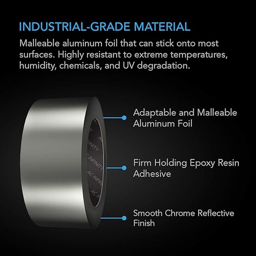 AC Infinity Aluminum Duct Tape, Professional Grade Heavy-Duty HVAC Foil Tape for Sealing, Patching, Insulating or Repairing Ducting and Pipes, 70 Yards