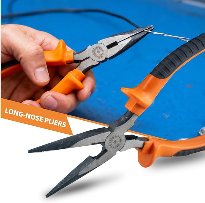 6-Piece Large Pilers and Wrench Set,8" & 10" Groove Joint Pliers,8" & 12" Adjustable Wrench with 8 Inch Long Nose and Lineman's Pliers for Home Use and DIY Project