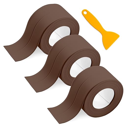 Waterproof Seal Caulk Strip Tape Self Adhesive for Sink Toilet Bathroom Wall Edge Bathtub Oil-Proof Caulking Sealing Tape 1.5" x 10.5' (W*L) 3Pcs Brown