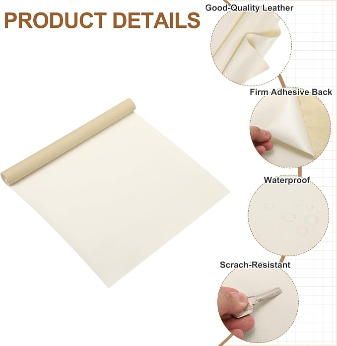 MECCANIXITY Leather Repair Patch 14"x54" Self-Adhesive Leather Vinyl Repair Tape Kit for Furniture Couches Sofa Chair Car Boat Seats Jackets, Beige