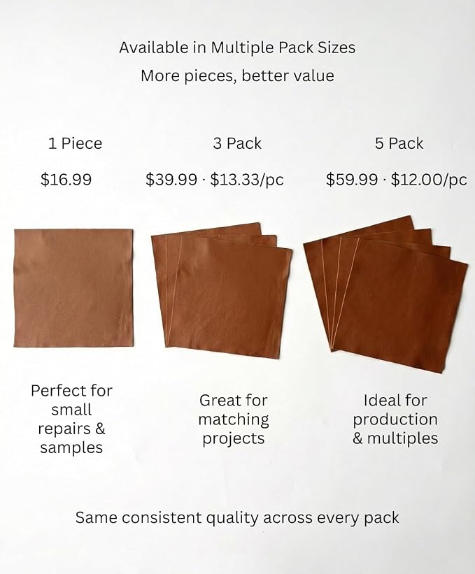 Natural Grain Cow Leathers: 12'' x 12'' Pre-Cut Leather Pieces (Cognac, 1 Piece)
