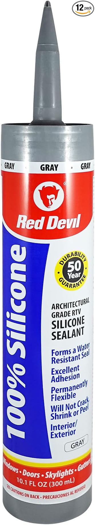 Red Devil 08165012 100% Silicone Sealant Architectural Grade, Gray, 9.8 oz, Case of 12