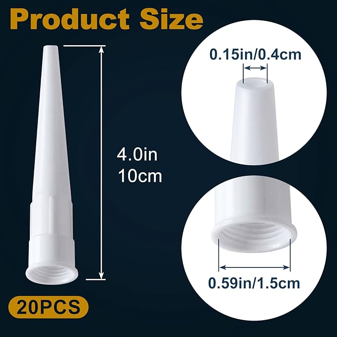 HINZIC 20pcs Caulking Gun Extender Nozzle Tip, 4 Inch Plastic Caulking Tip Extension Nozzle, Universal Caulk Tool Extender Replacement for Home, Office, Industry- White