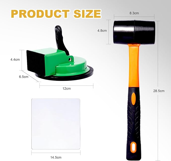 Floor Gap Fix Tool Kit – Heavy-Duty Iron Floor Gap Puller with 4.65" Suction Cup (110 lbs), Rubber Mallet & 10 Reusable Sticky Pads – Hardwood, Laminate & Bamboo Floor Repair Kit