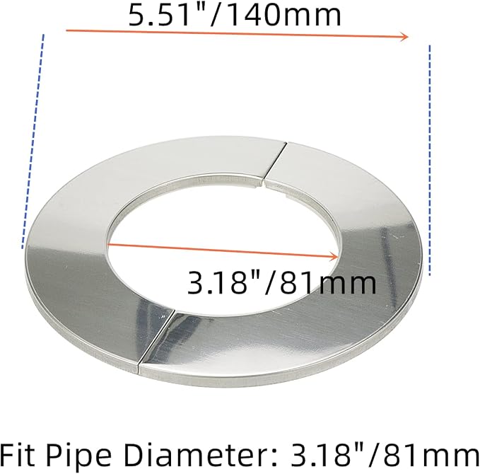 Wall Split Flange, Stainless Steel Round Escutcheon Plate for 3.18"/81mm Diameter Pipe, Pack of 2