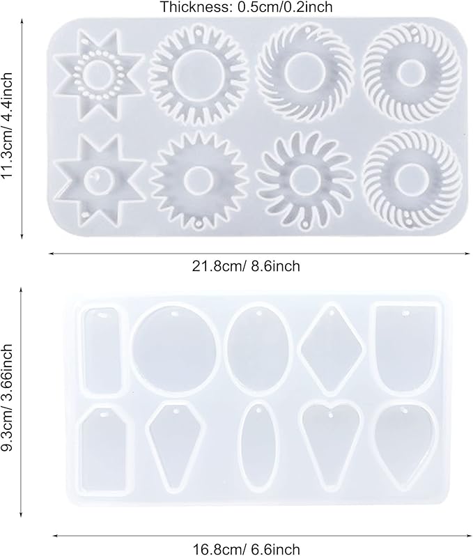 Yayatty Epoxy Resin Molds Kit, Gear Silicone Molds Geometry Pendant Jewelry Casting Resin Silicone Molds with Holes, Black Wax Rope and Pendant Buckle for Jewelry Making
