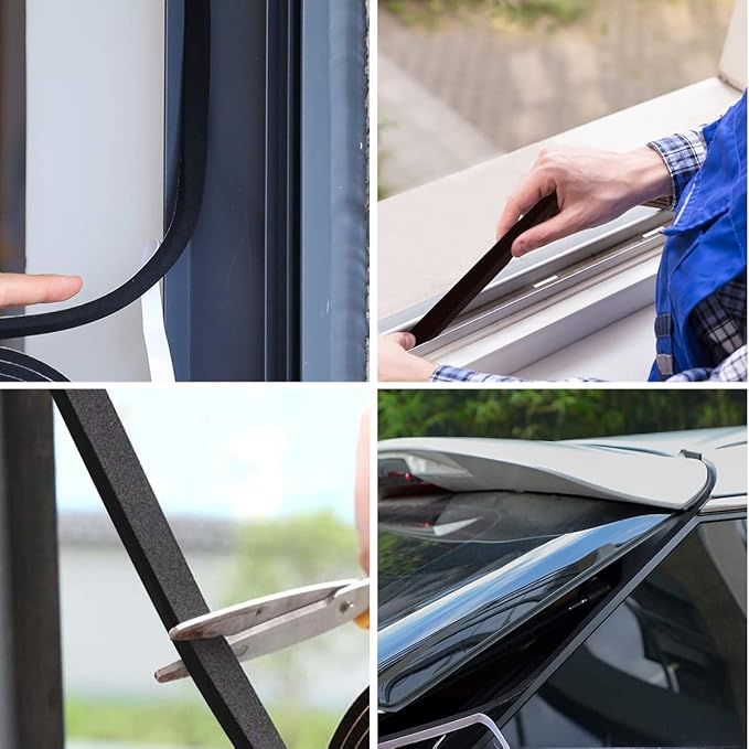 2 Rolls Foam Tape Weather Stripping Door Seal, 1'' W x 3/4'' T High Density Seal Strip Weather Stripping, Adhesive Weather Strip Total 16.5 Feet Long