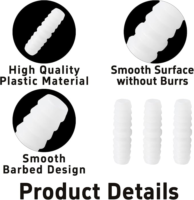 12Pcs 3/8" x 3/8" Plastic Hose Barb Fittings, Barbed Splicer Mender Joint Adapter Union Connectors for Aquarium, Household, Fuel, Gas, Liquid, Air Hose Repair