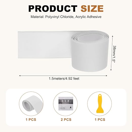 uxcell Caulk Tape Waterproof, 1.5 Inch x 4.92 ft Self-Adhesive Sealant Sealing Strip Caulking Sealant Tape PVC with Tool for Kitchen Sink Toilet Bathroom Bathtub Floor, White