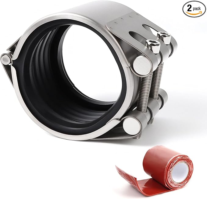 Upgraded Pipe Repair Clamp with M1 Self-Adhesive Leak-Sealing Tape | 304 Stainless Steel Rust-Proof Emergency Pipe Repair Kit for Plastic & Metal Pipes, 2-1/2"(74-79mm)