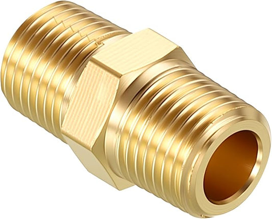 Pack of 1, 1/8" NPT Male to 1/8" NPT Male Solid Brass Hex Nipple Hose Connectors, Male Pipe Adapter for Pipe Leak Repair, Bathroom Remodeling, Tool Extensions, Compression