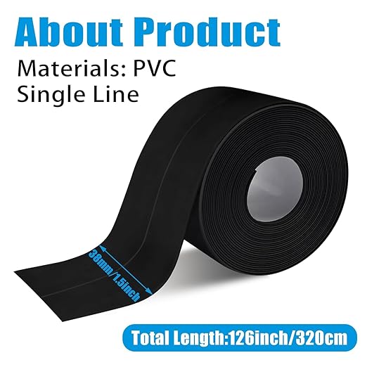 Black Caulk Tape, Bathroom 1.5" x 10.5Ft Caulking Silicone Waterproof for Shower, Bathtub, Toilet Seal, Sink Edge Protector Kitchen Tape, Self-Adhesive Peel and Stick Removable Caulk Strip