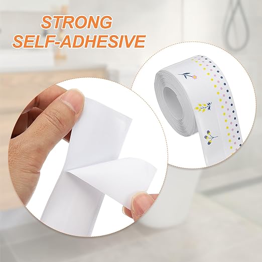 PATIKIL Caulk Tape Waterproof Self Adhesive, PVC Toilet Caulking Sealant Strip Bathtub Caulk Sealing Strip Tape for Bathroom Kitchen Countertop, Flower World (1.5 Inch x 10.5 Ft)