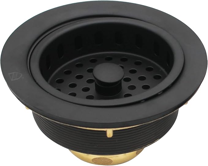Westbrass CO2165S-62 COMBO PACK 3-1/2" Post Style Large Kitchen Sink Basket Strainer and Waste Disposal Drain Flange with Basket Strainer, Matte Black