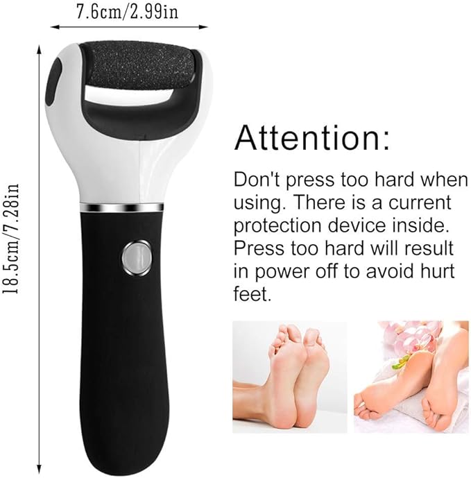 Electric Foot File Hard Skin Remover Pedicure Tools Electronic Callus kit for Cracked Heels and Dead Skin with 2 Roller Heads, Black
