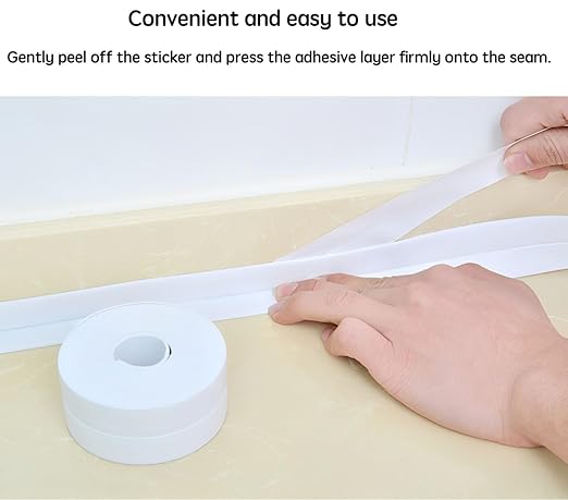 6 Rolls White Caulk Tape, Self Adhesive Waterproof Caulking Sealant Tape for Kitchen, Sink, Bathroom, Bathtub, Toilet Base, Countertop Edge Protector, Wall Floor with Sealing Tools (1.5" x 10.5Ft)