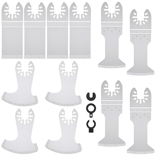 12PCS Diamond Oscillating Multi Tool Grout Removal Blades with 2 Adapters Multifunctional Grout Remover Blades Kit for Oscillating Tool(Mixed Set)