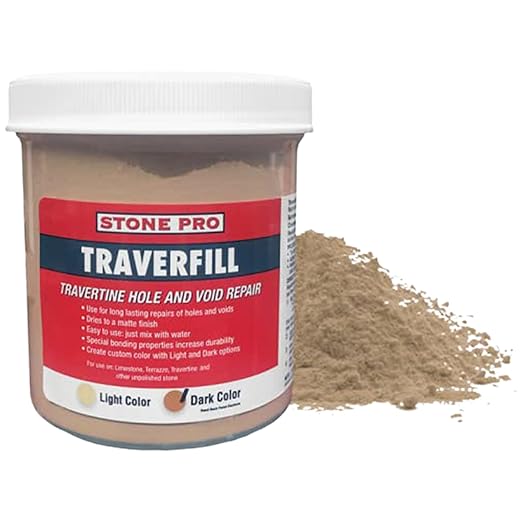 StonePro Traverfill - Travertine Repair - Fills Smalls pits, Holes & voids in Travertine & Limestone (Light 3 lb)