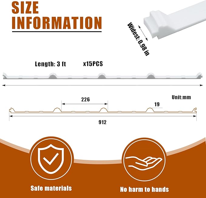 9 Inch R-Shaped Panel Foam Closure Strips for Metal Corrugated Roofing Panels, Thermal Insulation and Noise Reduction Inside Roof Closure Strips, 3ft Long Inside 9 Inch, 15 Pcs, White