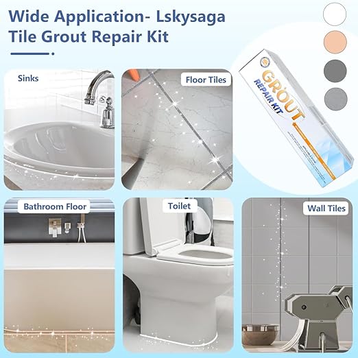 17.64 oz Tile Grout Repair Kit - Grout Filler, Fast Drying Sealer Waterproof Paint with Silicone Trowel Scraper, Restore & Renew Bathroom Shower Kitchen Floor Tile Joints, Line, Gaps (White)