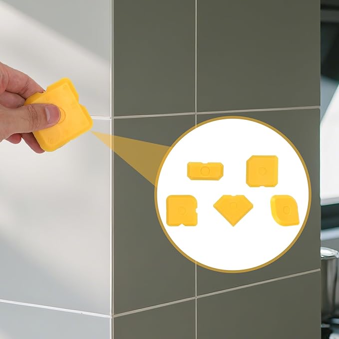 Tinoaly 10pcs Silicone Cramer Spreader Caulking Tool Kit, Sealant Profiling Finishing Smoothing Tool Caulk Remover Grout Scraper Mastic Applicator for Kitchen Bathroom Floor Window Sink (Yellow)