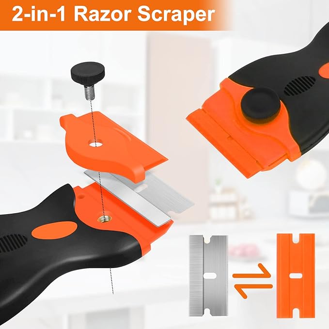 THINKWORK Razor Blade Scraper - 2Pcs Razor Scraper Set with 20Pcs Razor Blades, Scraper Tool for Removing Labels, Decals, Stickers, Paint, Caulk, Adhesive