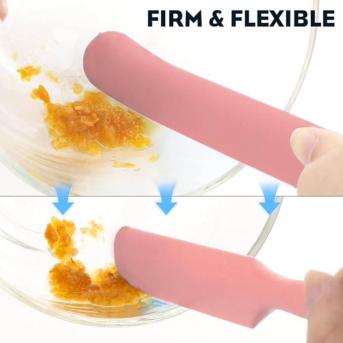 3pcs Silicone Jar Spatulas 10in Long Skinny Heat-Resistant, Narrow Spatula Set for Scraping Peanut Butter, Sourdough, Jam in Small Containers, Blenders & Baking (Yellow & Green & Pink)