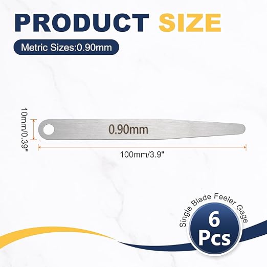 HARFINGTON 6pcs Metric Thickness Feeler Gauge 0.9mm Single Blade Oval Feeler Gauge 304 Stainless Steel Gap Measuring Tool for Repair Valve Guitar Spark Plug