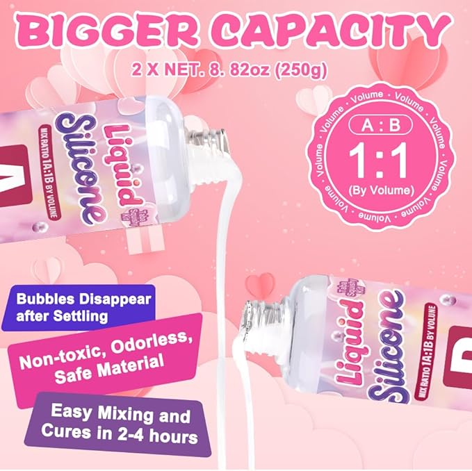JOICEE Valentines Day Taba Squishy Kit, DIY Valentine Crafts Kit 18OZ 1:1 AB Liquid Silicone with 3D Mold for Make Your Own FuFu Squishies Kits Valentines Day Party Favors Stress Relief Toys Gifts