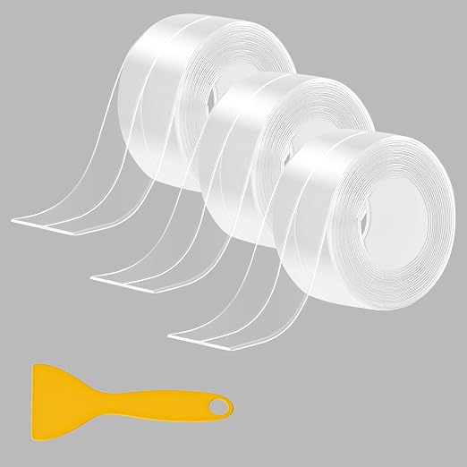 Fixmend Clear Caulk Tape, 3 Roll Self Adhesive Caulk Strip Waterproof, Caulking Sealant Tape for Kitchen, Countertop, Bathroom, Sink, Shower, Bathtub, Toilet Edge Protector with Sealing Tool