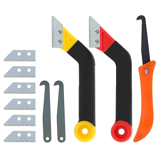 11 Pack Grout Removal Tool Kit, Long-Lasting Saw Angled Tile Grout Remover with 2 Tile Grout Saws 6 Replacement Blades & 2 Grout Cleaning Blades, for Tile Cleaning