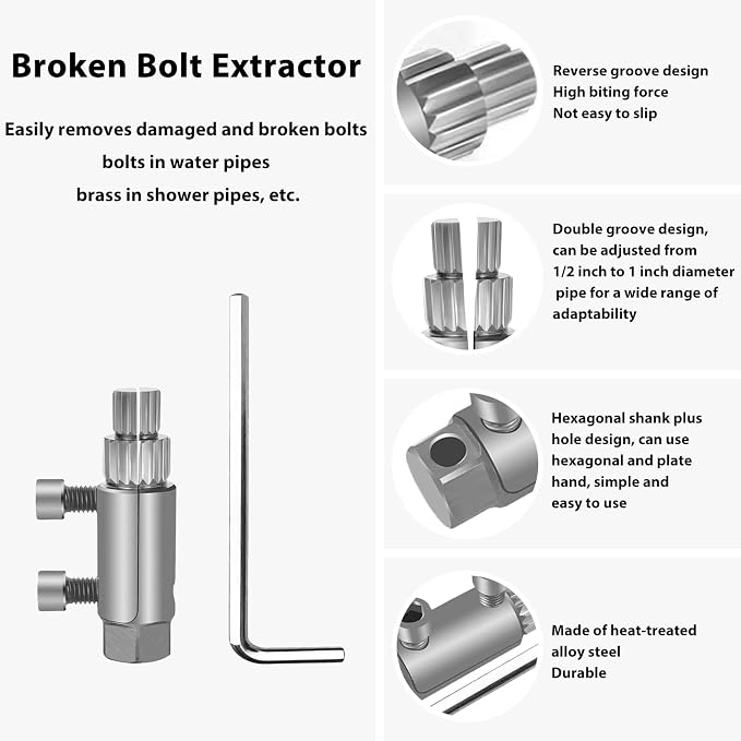 New Pipe Extractor Tool Pipe Nipple Extractor Set Pipe Remover Kit Broken Pipe Thread Remover Fits 1/2 inch to 1 inch Pipe Capacity Great Diy Gift for Men (Silver)