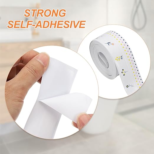 PATIKIL Caulk Tape Waterproof Self Adhesive, PVC Toilet Caulking Sealant Strip Bathtub Caulk Sealing Strip Tape for Bathroom Kitchen Countertop, Flower World (1.5 Inch x 16.4 Ft)