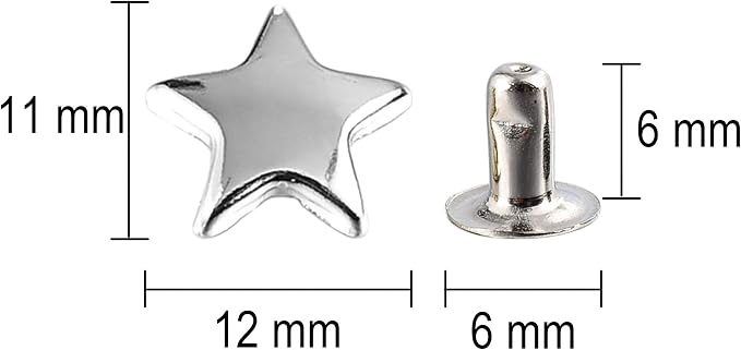 100 Sets 12MM Silver Star Rivets for Leather Star Rivet Studs Garment Rivets Leather Rivets Studs and Spikes for Leather Craft Clothing Bags Belts Dog Collar Shoes DIY Rivets 15/32 Inch