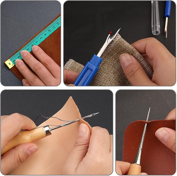 BUTUZE Upholstery Repair Kit, Leather Sewing Kit, Sewing Thread, Waxed Thread, Heavy Duty Hand Sewing Needles, Sewing Awl, Heavy Duty Sewing Kit for Car Carpet Sofa Shoe