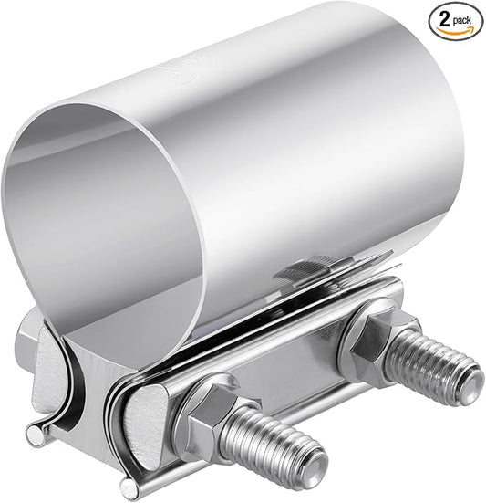 EVIL ENERGY 1.75" Exhaust Clamp, 1 3/4 in Butt Joint Band Clamp Sleeve Coupler Stainless Steel for Pipes, Mufflers, Catalytic Converters (2PCS, 1.75inch)