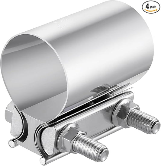 EVIL ENERGY 1.75 Inch Exhaust Clamp, 1 3/4" Butt Joint Band Clamp Sleeve Coupler Stainless Steel for Pipes, Mufflers, Catalytic Converters 4PCS