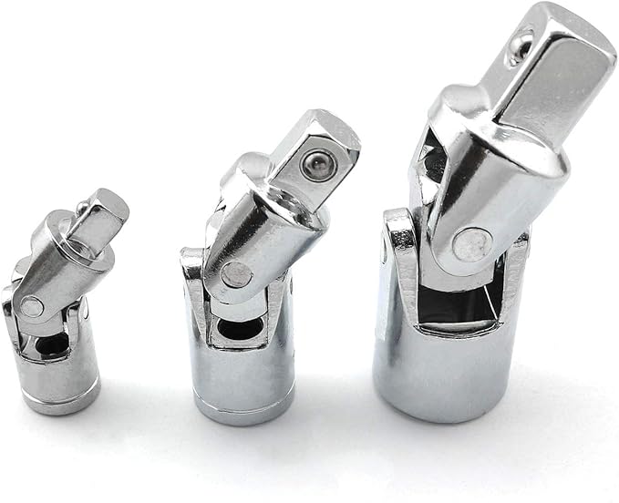 heyous 3pcs Universal Joint Set, 1/4, 3/8 & 1/2 in. Drive, Flexible Ratchet Angle Extension Bar Socket Adapter