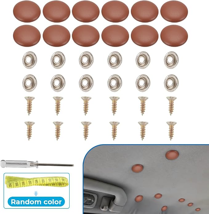Set of 12 Brown Leather Snap Upholstery Buttons Fit for Tufting Furniture Bed Sofa Chair, Car Seat RV Roof Headliner Interior Cloth Fixing with Installation Tool