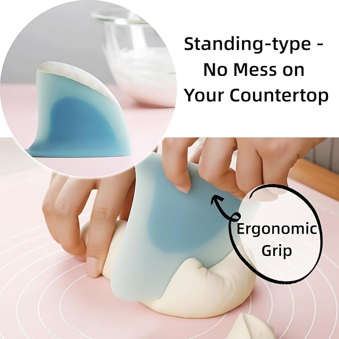 Silicone "Shark Fin" Bowl Scraper & Spatula, Design Award-winning Dough Scraper with Ergonomic Nonslip Handle and Curved Edge, Multifunction Tool for Baking, Cooking and Cleaning, 4.7*0.8*3.9in