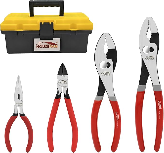 4 PCS Pliers Set with 6 Inch Wire Cutter, 5 Inch Needle Cose plier, and 8 Inch & 10 Inch Groove Joint Pliers, Hand Tool Kit for Home Repair, DIY, Automotive, Plumbing