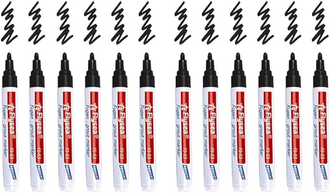 12 Pack Tiles Joint Repair Pens Tile Grout Line Marker Repair Pens Waterproof Water Based Ink for Kitchen Bedroom Wall Floor Tile Gaps (Black)