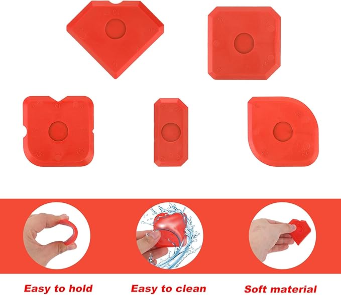 Gosknor 10pcs Plastic Caulking Tool Set, Reuse Grout Scraper Sealant Profiling Finishing Smoothing Tool Caulk Smoother Remover for Window Kitchen Bathroom Floor Sink Joint Sealing (Red)