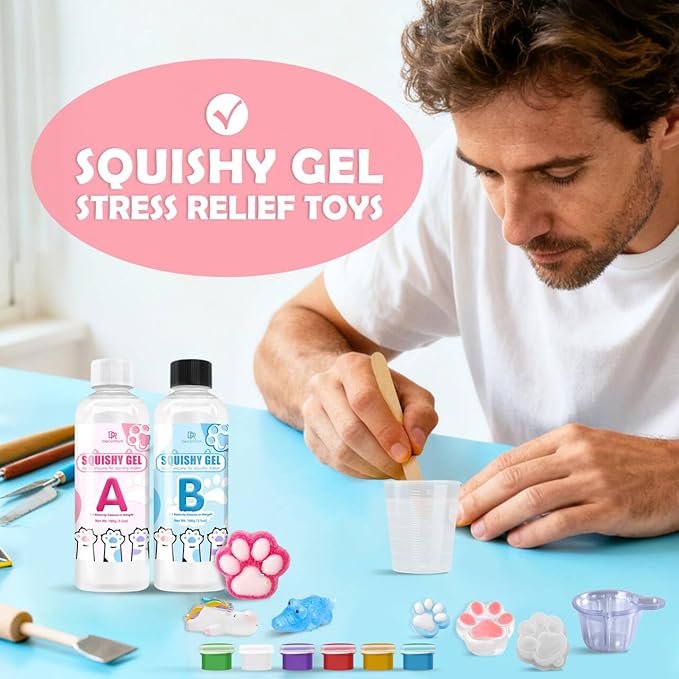 Gel for Taba Squishy Kit, 7oz Liquid Silicone Super Soft Fast Cure for Squishy Maker, All-in-1 Squishy Making Rubber for Cat Paw Casting Hamster Molding, Stress Relief Decompression Craft Adult Hobby