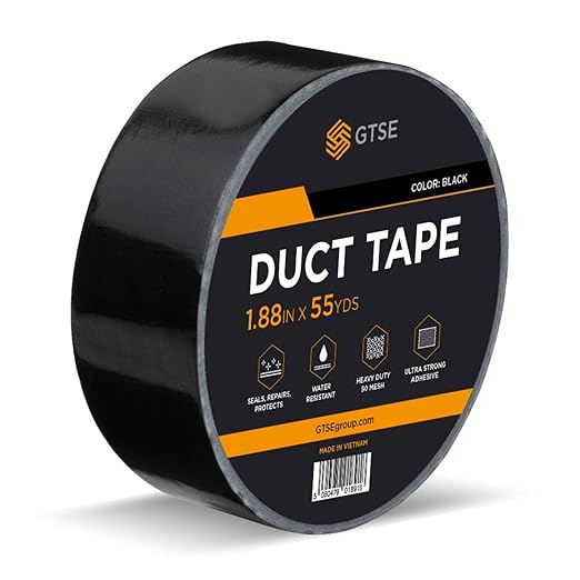 GTSE Black Duct Tape, 2 Inches x 55 Yards (164 ft), Heavy Duty, Waterproof Repair Tape for Indoor or Outdoor Use, 1 Roll