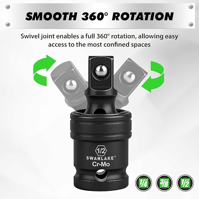 7-Piece Impact Swivel Socket Adapter Set, 1/4" 3/8" 1/2" Drive Universal Joint Socket Set CR-MO Steel, Wobble Joint Sockets Reducer with Magnetic Aluminum Sockets Rail