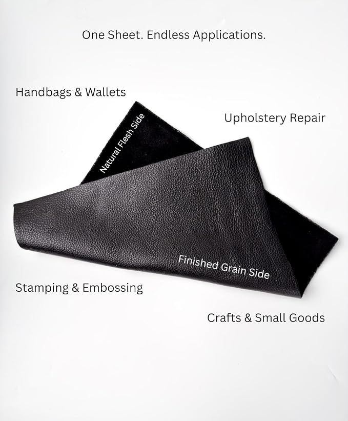 Natural Grain Cow Leathers: 12'' x 12'' Pre-Cut Leather Pieces (Black, 1 Piece)
